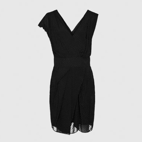 Reiss Dresses & Skirts - Reiss | Leonora Draped Silk Textured Mini Dress in Black Lace Detail Hidden Zip